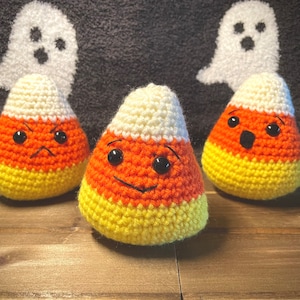 Crochet Candy Corn Plush, Cute Halloween Home Decor, Thanksgiving Decoration for Table, Spooky Party Favor
