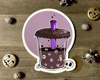 Skull Bubble Tea Sticker: Goth Boba Vinyl Decal