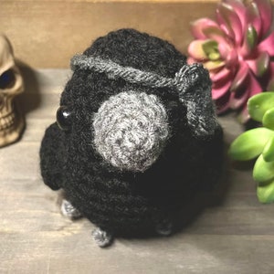Crochet Crow Plush with Eyepatch: Odin Raven, Cottagecore Decor