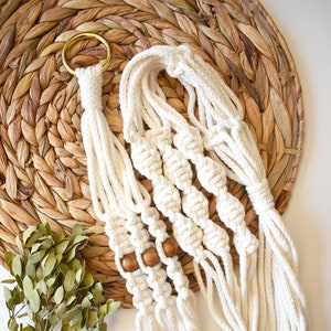 Double Macrame Plant Hanger: Recycled Cotton, Wood Beads