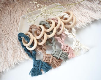 Macrame Wooden Baby Rattle: Handmade Cotton Infant Toy