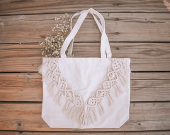 Macrame Tote bag with zipper | boho tote bag | eco-friendly tote bag | reusable shoulder bag | Beach tote bag | Market tote bag