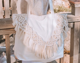 Macrame Tote Bag With Zipper: Boho Reusable Market Bag - Etsy
