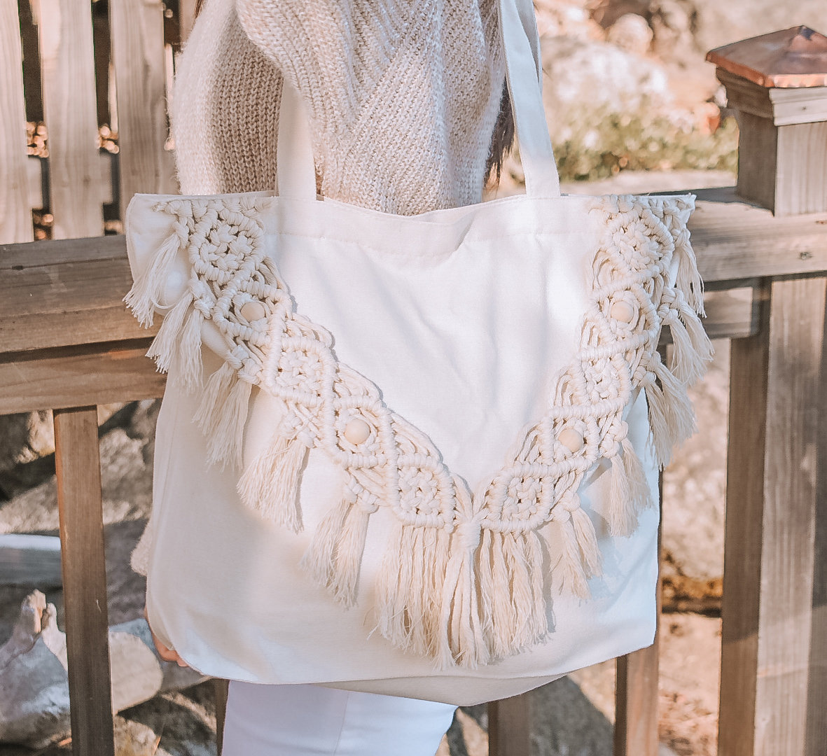Macrame Tote Bag With Zipper | Boho Tote Bag | Eco-friendly