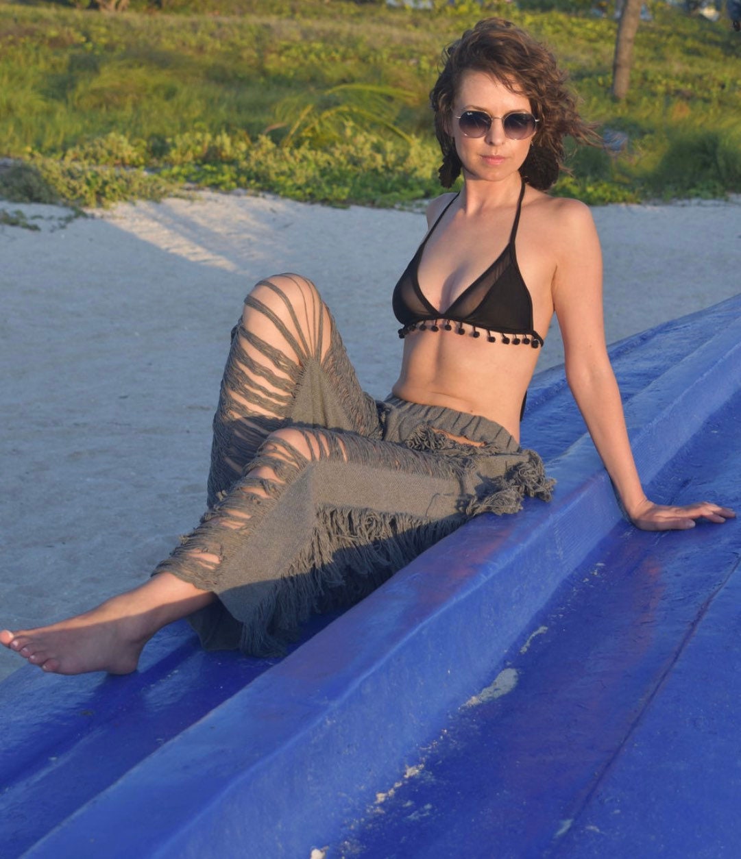 Beach Outfit, Hand Made Frayed Pants, Festival Outfit, Tulum Outfit ...