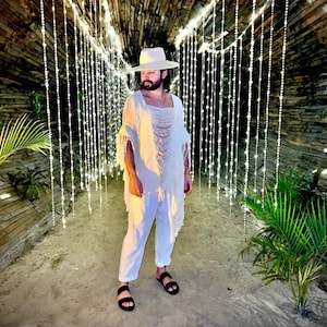 Tulum frayed poncho, outfit, festival outfit, tribal, burning man boho men outfit, frayed tulum men outfit, mikonos men, ceremonial fest