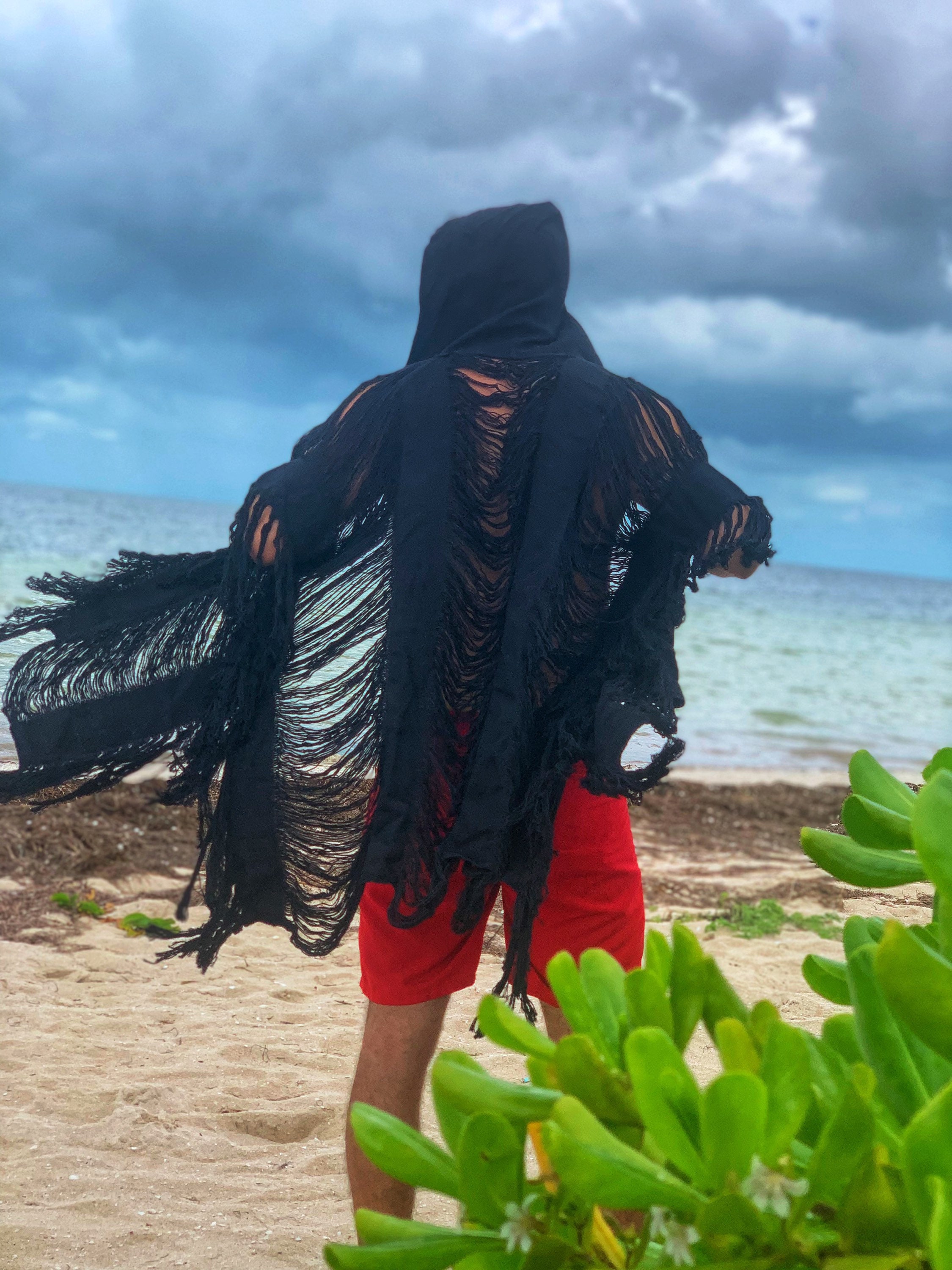 Hoodie Beach Men Cape, Boho Tulum Men Kimono Beach, Gypsy