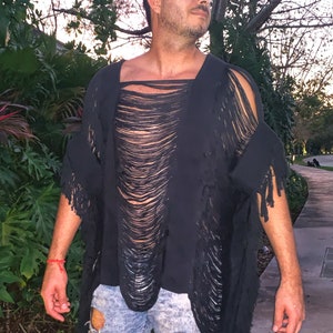 Tulum frayed poncho, Daisy outfit, festival outfit, tribal, burningmem boho men outfit, frayed tulum men outfit, mikonos men, warrior men