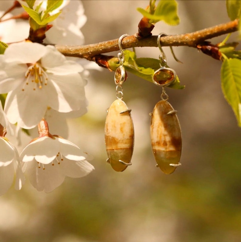 Opalized Petrified Wood and Citrine Earrings Opalized Petrified Wood and Citrine Earrings