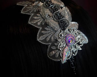 Silver vintage style headband, tribal fusion bellydance, theatre, Art Deco, wedding, fancy dress, princess