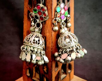 Huge bells vintage kuchi tribal earrings silver