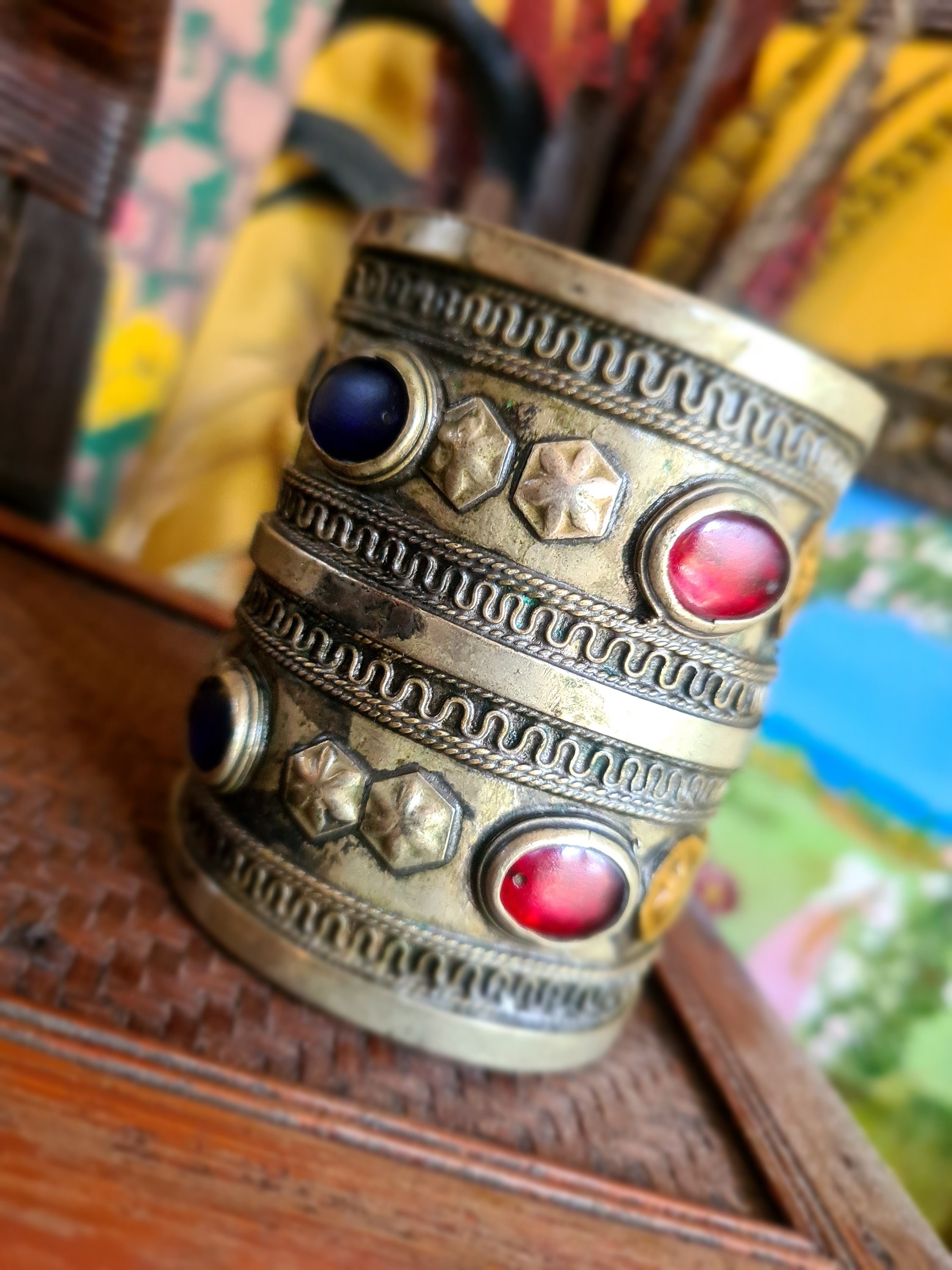 Vintage tribal Kuchi cuff boho festival chunky bracelet ethnic nomadic statement