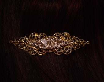 Hair clip, Barrette, Hair clasp, Steampunk hair clip, Victorian hair clip, Gold hair clip,  Filigree, silver hair clip, pretty