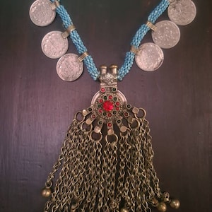 Tribal Kuchi beaded pendant boho necklace