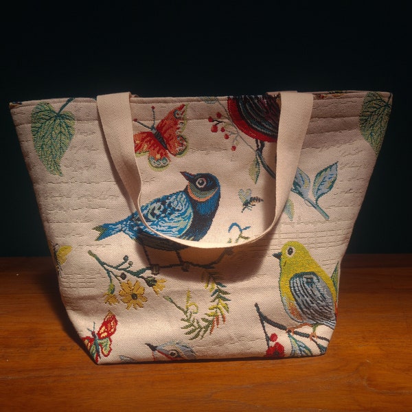 Cute bird and butterfly, heavy cotton tote shopping bag,  beach tote, carry all, craft bag,  grocery bag,  sustainable