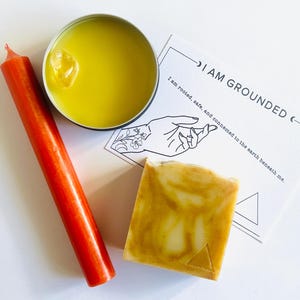 Ensemble rituel du solstice d'été | Savon à l'orange et au curcuma, baume au calendula, bougie rituelle
