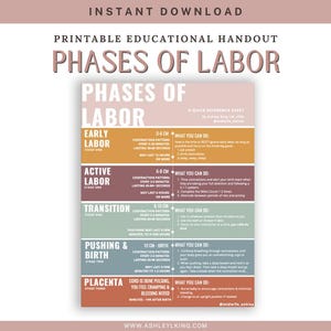 Hand-out fasen van de arbeid | Afdrukbare pdf | Verloskundige, doula, docent bevalling, nieuwe moeder, verpleegkundige, postpartum, geboorte, zwangerschap