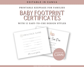 Newborn Footprint Certificate | Editable Canva Template | Baby Keepsake | Birth Memento | Midwife Client Gift | 12 Designs