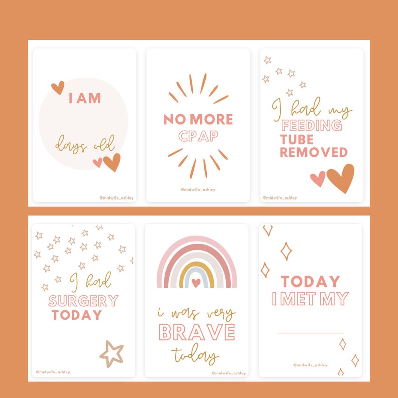 NICU Milestone Cards PRINTABLE | Photo Op Cards, Nicu Crib Cards ...