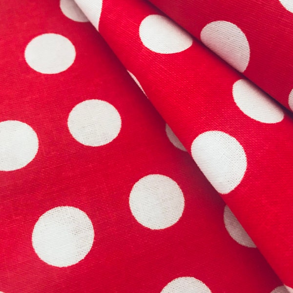 Last in Stock! Red & White Large Polka Dots Fabric