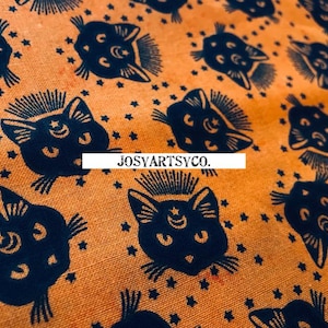 OOP Halloween Occult Magic Witch Mystic Cats Fabric by the Yard, Half Yard, Quarter Yard