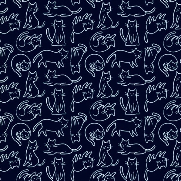 Back in Stock! Black Cat Fabric by the Yard, Half Yard, Fat Quarter, Fat Eighth, Tumbler Cut