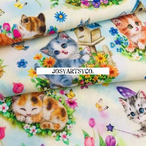 Garden Kitty Cats Fabric by the Yard