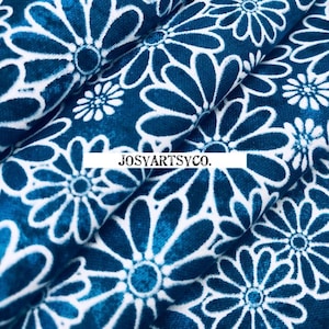 Last in Stock! Blue & White Daisies Floral Cotton Fabric