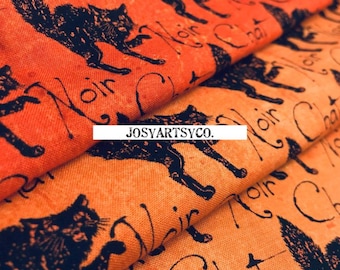 RARE Chat Noir Black Cats Orange Halloween Fabric by the Quarter/Half/Yard