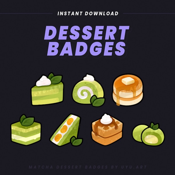Matcha Dessert Sub/Bit Buttons | 7 süße ""Sweet Tooth"" Dessert Icons | Twitch, Youtube, Discord Badges