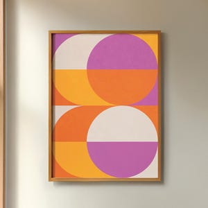 Impresión de pintura de círculos abstractos, póster de círculos superpuestos, pintura moderna de bloques de color, arte mural geométrico de los años 70, arte moderno de mediados de siglo