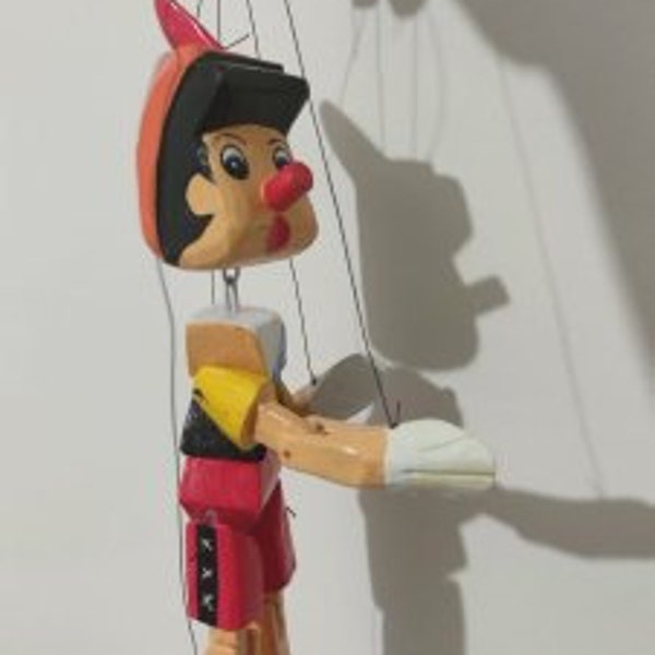 Wooden Pinocchio Puppet, Movable wooden toy, Pinocchio tale with long nose, movable puppet with string 10.23'' inch, valentine's day gift