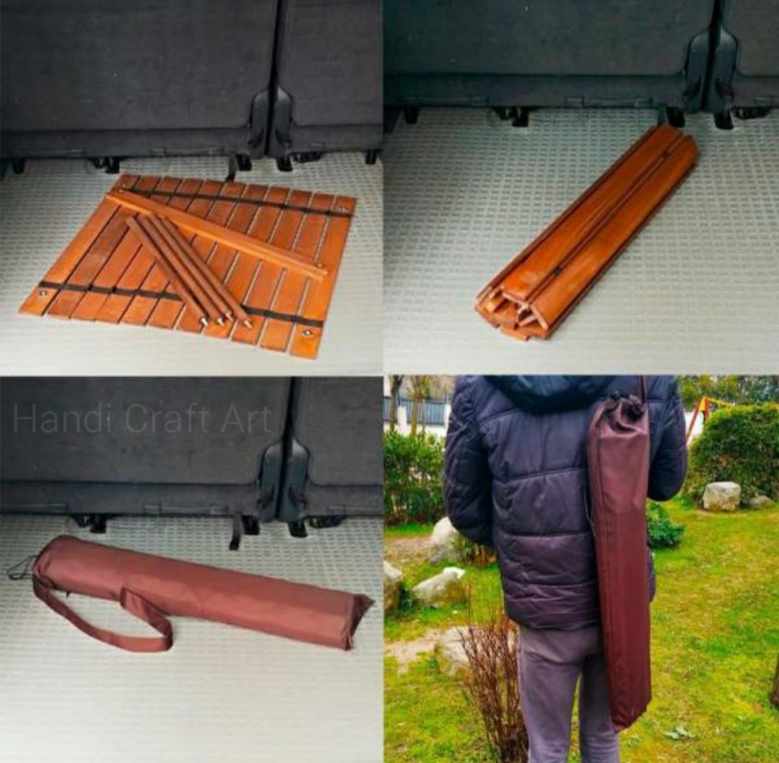 Foldable Wooden Roll up Table With Carry Bag, Foldable Wooden Patio