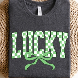Checkered Style Lucky Shirt, Lucky St Patrick's Day Bow Shirt, Lucky Day Shirt, Fun Parade Shirt, Irish Day Sweatshirt, Cute St Patrick's T