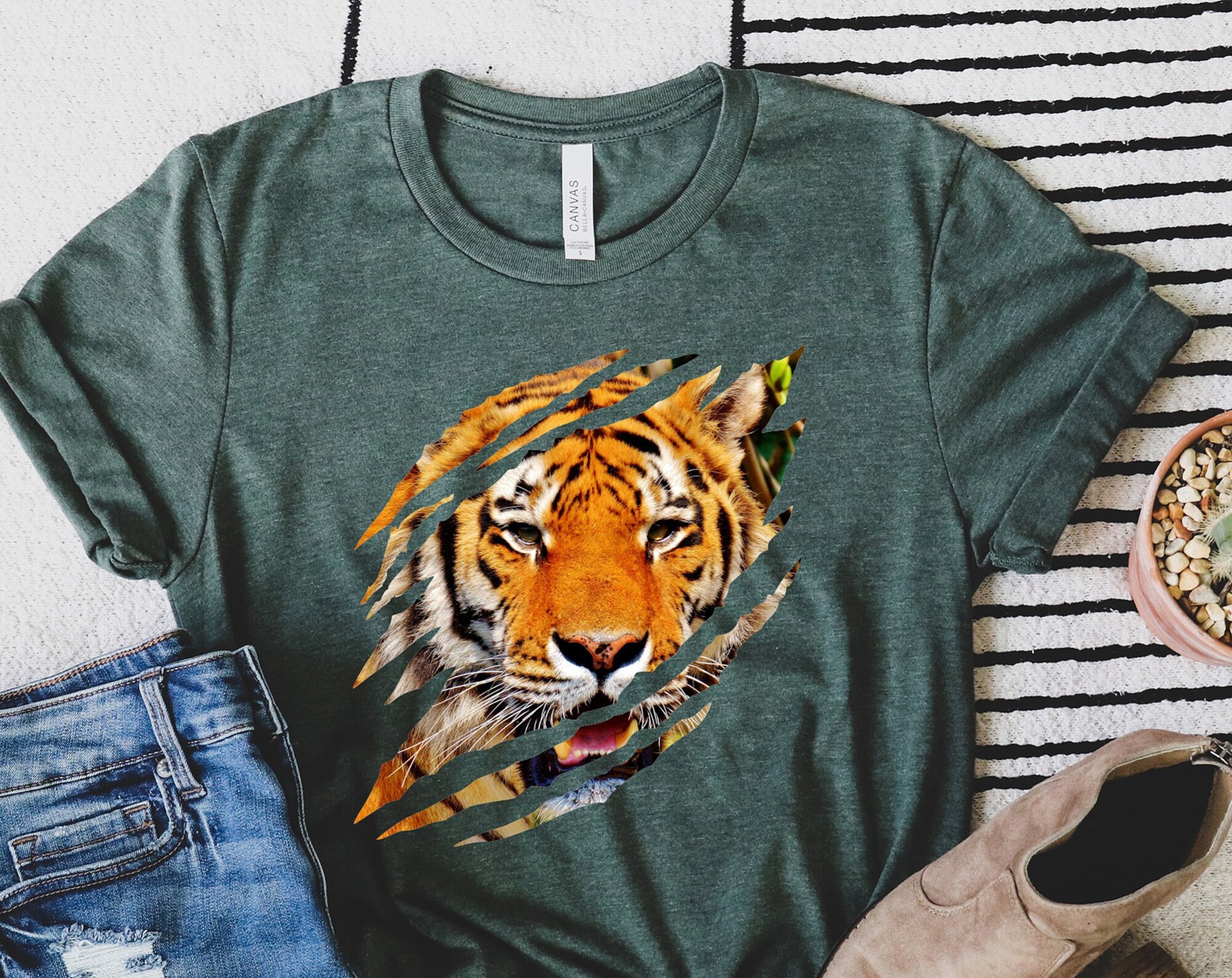 Tiger shirt,  school spirit team, Tiger claw marks, tear, torn, ripped, School mascot shirt