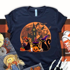 Schwarze Katze Halloween Shirt, Herbst Kürbis Halloween Shirt, Hexe Spuk Shirt, lustiges Halloween Shirt, Halloween Geschenk, schwarze Katze Shirt, Kürbis