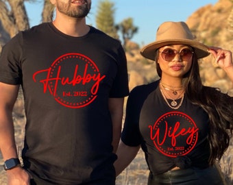 Wifey and Hubby Shirt, Honeymoon Shirt, Engagement Shirt, Wedding Shirts, Hubby Wifey, Wedding Gift, Couples Shirt, Wife And Hubs Shirts