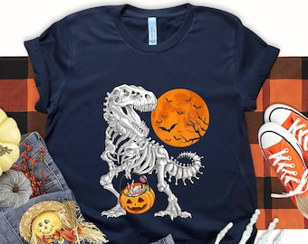 Halloween shirts, for Boys Kids Dinosaur Skeleton T rex Scary T-Shirt, Spooky Saurus Rex Shirt, Cute Halloween shirt, Dinosaur Halloween tee