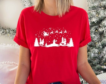 Santa Claus With Reindeer Shirt, Cute Christmas Tshirt, Christmas Celebration Shirt, Family Crew Xmas Sweatshirt, Jesus Day Tshirt