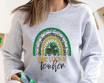 One Lucky Teacher Rainbow Shirt, St St. Patricks Day Teacher shirt, Irish Teacher shirt, Lucky Green Shamrock Teacher Shirt,  Shamrock shirt
