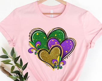 Mardi Gras Love Hearts Shirt,  Carnival Parading Masks beads shirt,   Mardi Gras Fleur De Lis Fat Tuesday Louisiana Happy Crazy funny Mardi