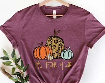It&#39;s Fall Y&#39;all Shirt, Fall Shirt, Pumpkin Shirt, Cute Fall Shirt, Leopard Print Pumpkin Shirt,  Fall Mom Shirt, Fall Teacher Tee