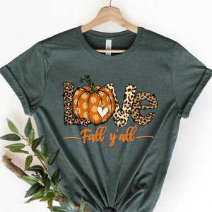 Love Fall Y'All Shirt, Leopard Print Fall Shirt, Thanksgiving,Hello Pumpkin, Fall Vibes, Peace Love Thanksgiving, Family Thanksgiving Shirt