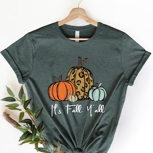 It&#39;s Fall Y&#39;all Shirt, Fall Shirt, Pumpkin Shirt, Cute Fall Shirt, Leopard Print Pumpkin Shirt,  Fall Mom Shirt, Fall Teacher Tee