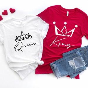 Camisa de rey y reina, camisas de corona, mejores camisas de pareja, camisa de amantes, camisetas a juego para parejas, regalo del día de San Valentín, linda camiseta a juego