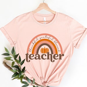 Thankful Rainbow Pumpkin Teacher Shirt, Cute thanksgiving tee, Thanksgiving Teacher Shirt, Cute Thanksgiving Shirt, Thanksgiving for teacher