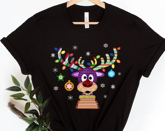 Reindeer Christmas Long Sleeves Shirt, Christmas lights , Peeping Reindeer Shirt, Merry Christmas Shirt, Christmas Family Shirt, Xmas antler