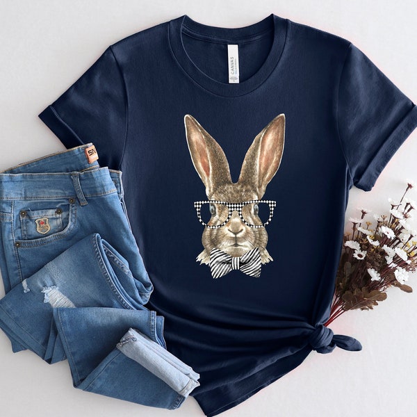 Happy Easter Shirt, Easter Bunny rabbit bow tie Shirt, Cute Bunny with glasses cute boys girls toddler Easter Bunnies shirt Nice Easter gift