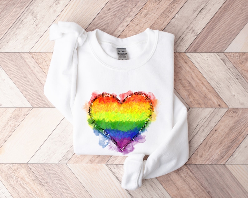 Be You Heart Embroidery Garment-Dyed Heavyweight Gaypride T-shirt Rainbow Heart Shirt LGBT Rainbow Shirt main image 1