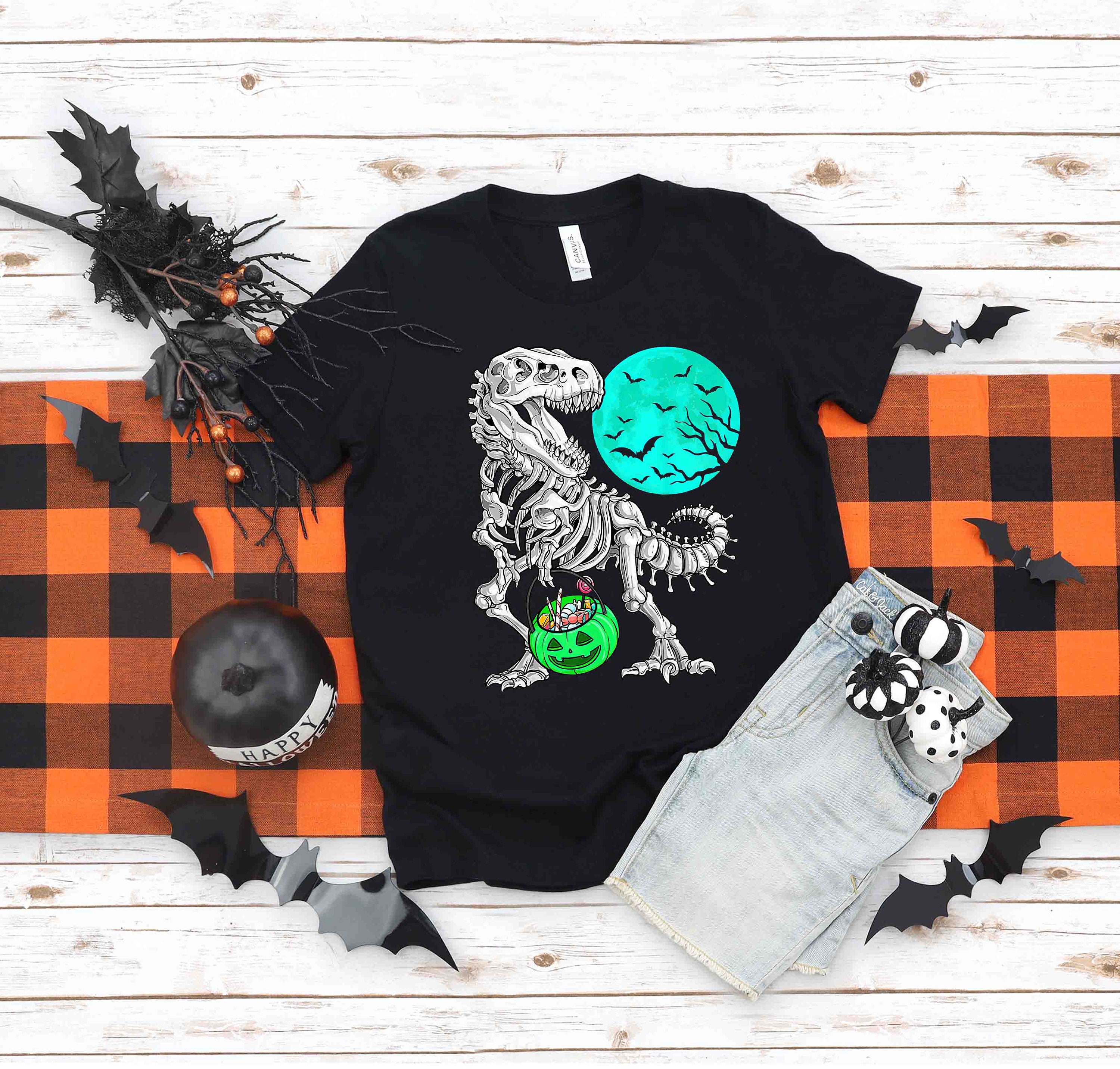 Halloween Shirts, for Boys Kids Dinosaur Skeleton T Rex